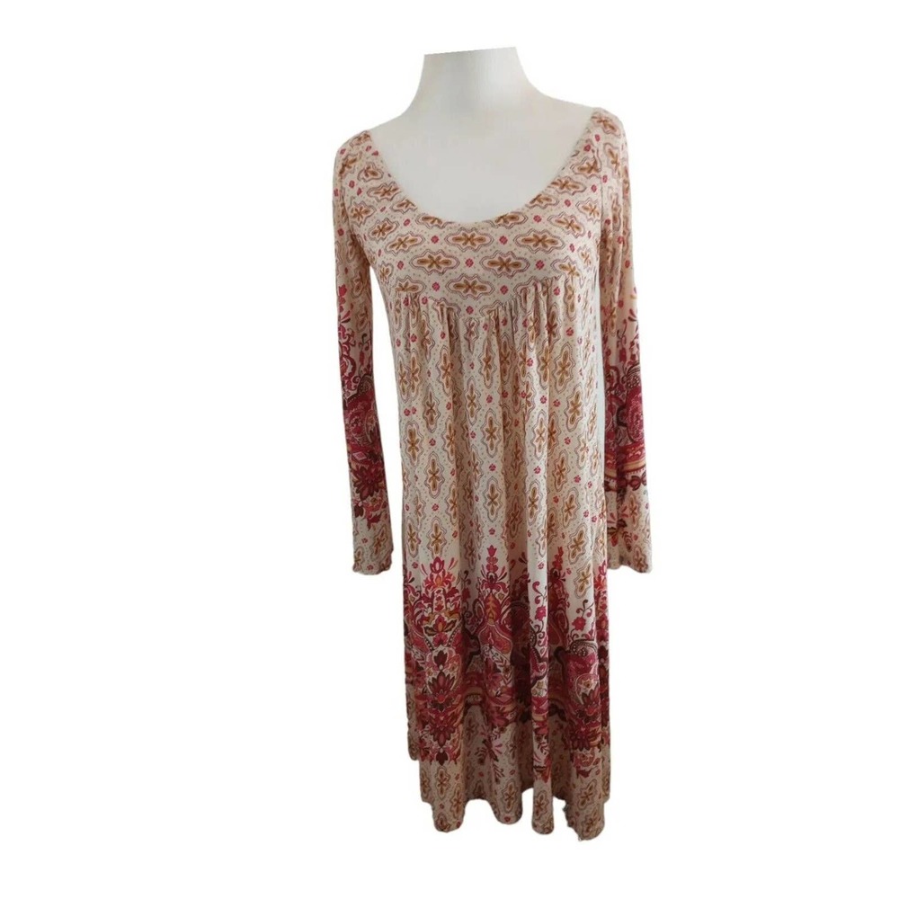 Roper Womens Border Print Bell Split Sleeve Dress Pink Sz M Boho Western Shift
